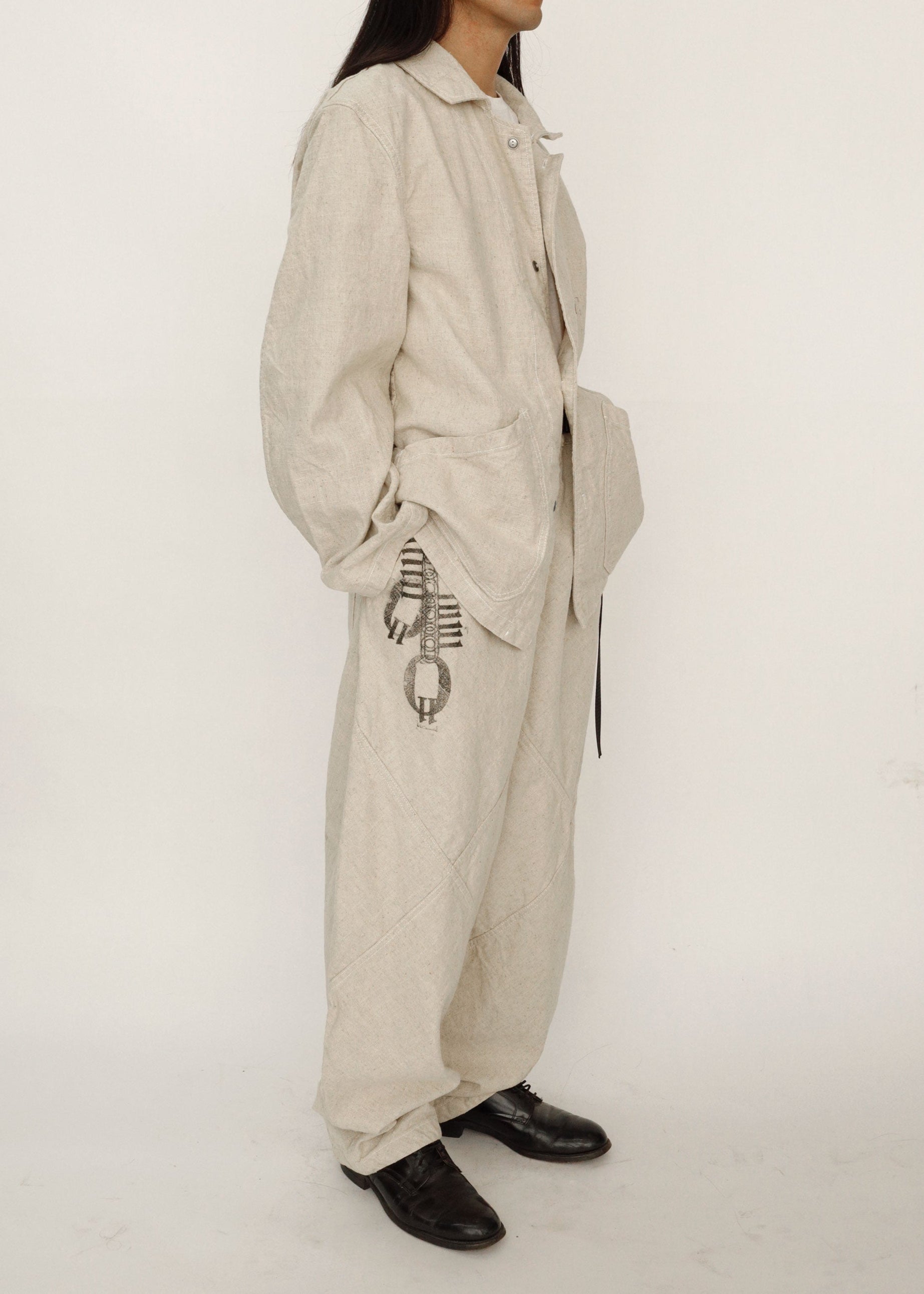 Hand Stamped One Mile Linen Pants Ivory L