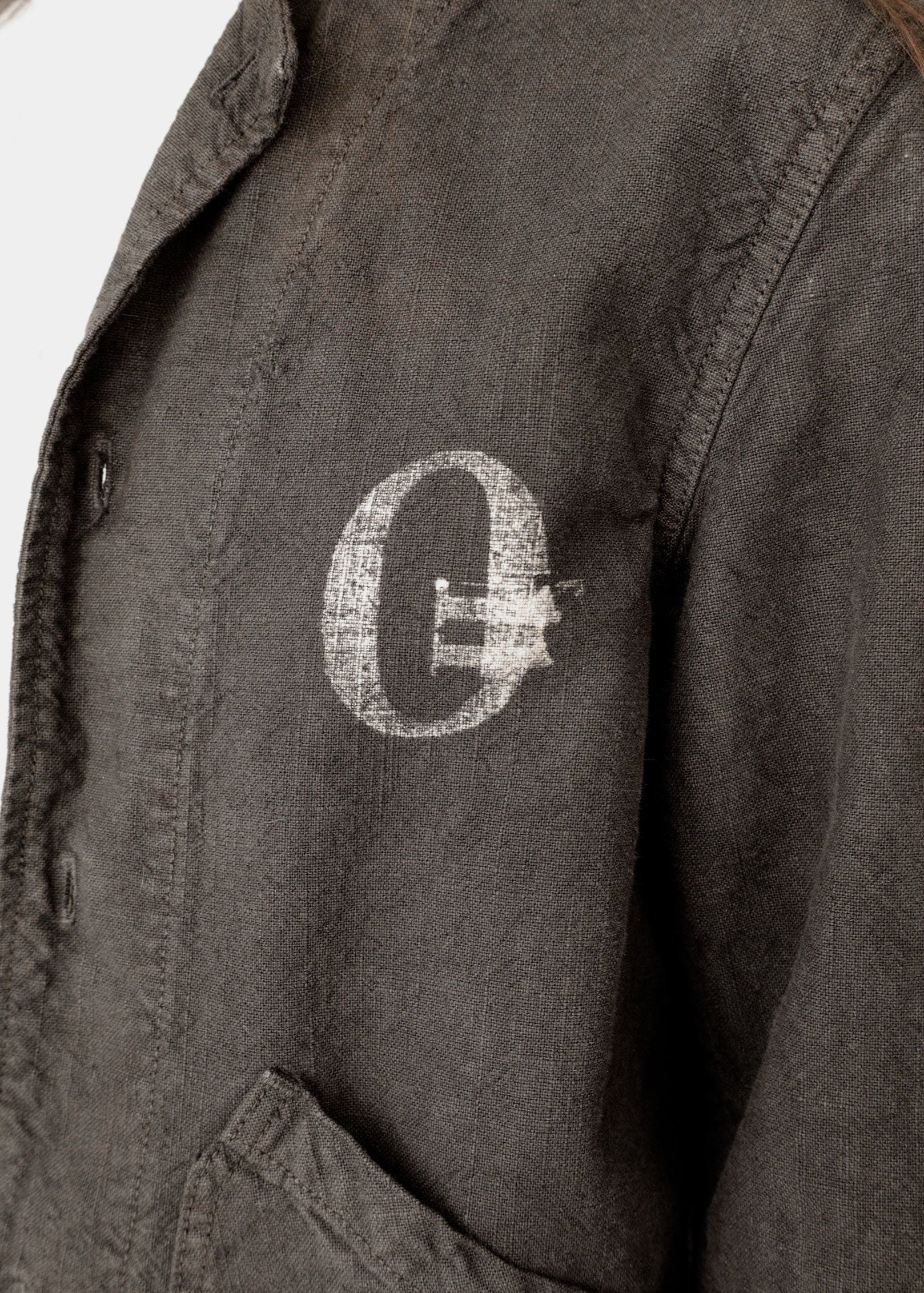 Hand Stamped One Mile Linen Jacket  BLK S