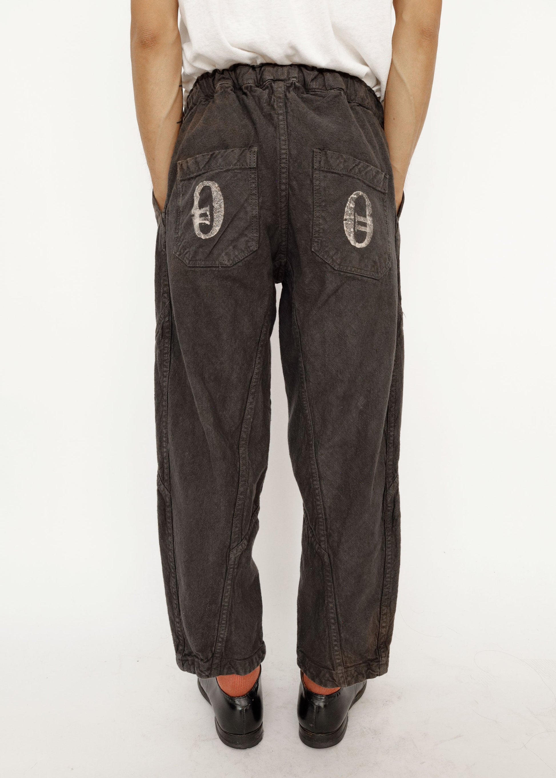Hand Stamped One Mile Linen Pants  BLK S