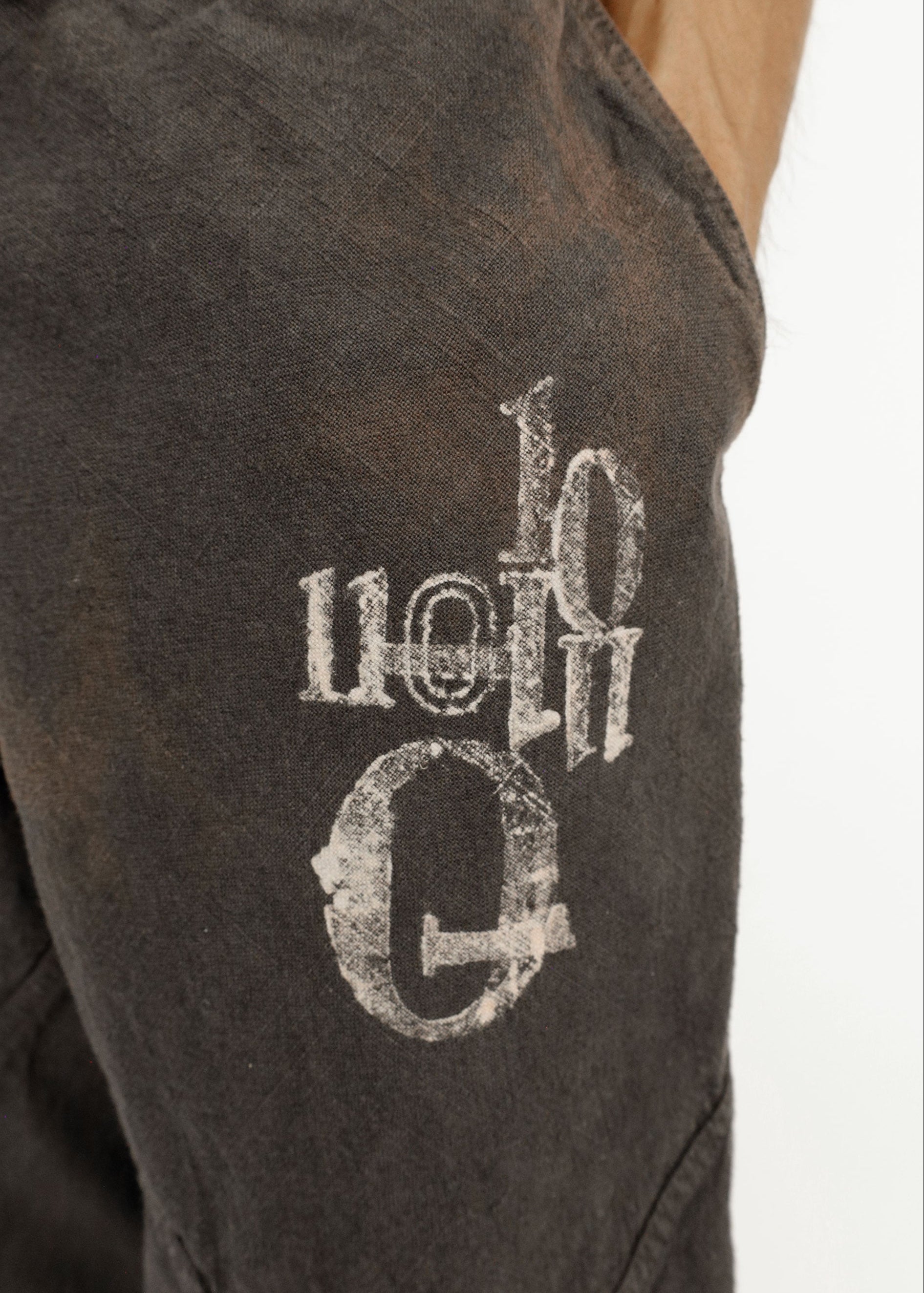 Hand Stamped One Mile Linen Pants  BLK S
