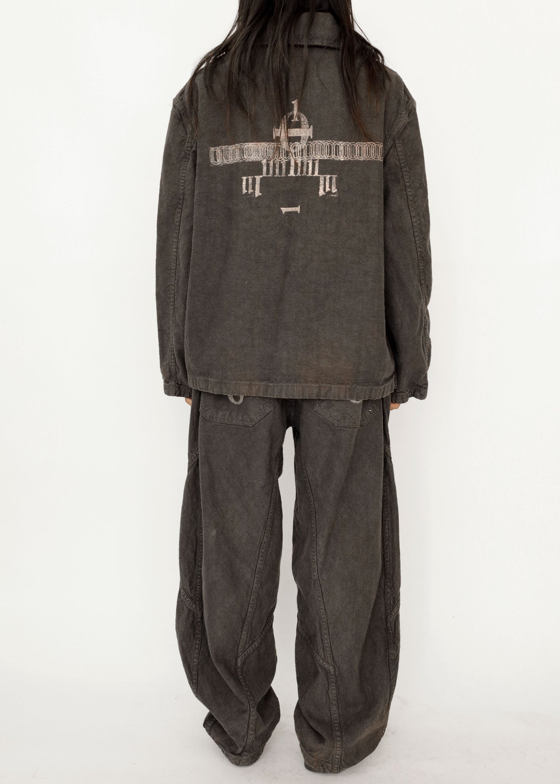 Hand Stamped One Mile Linen Pants BLK L