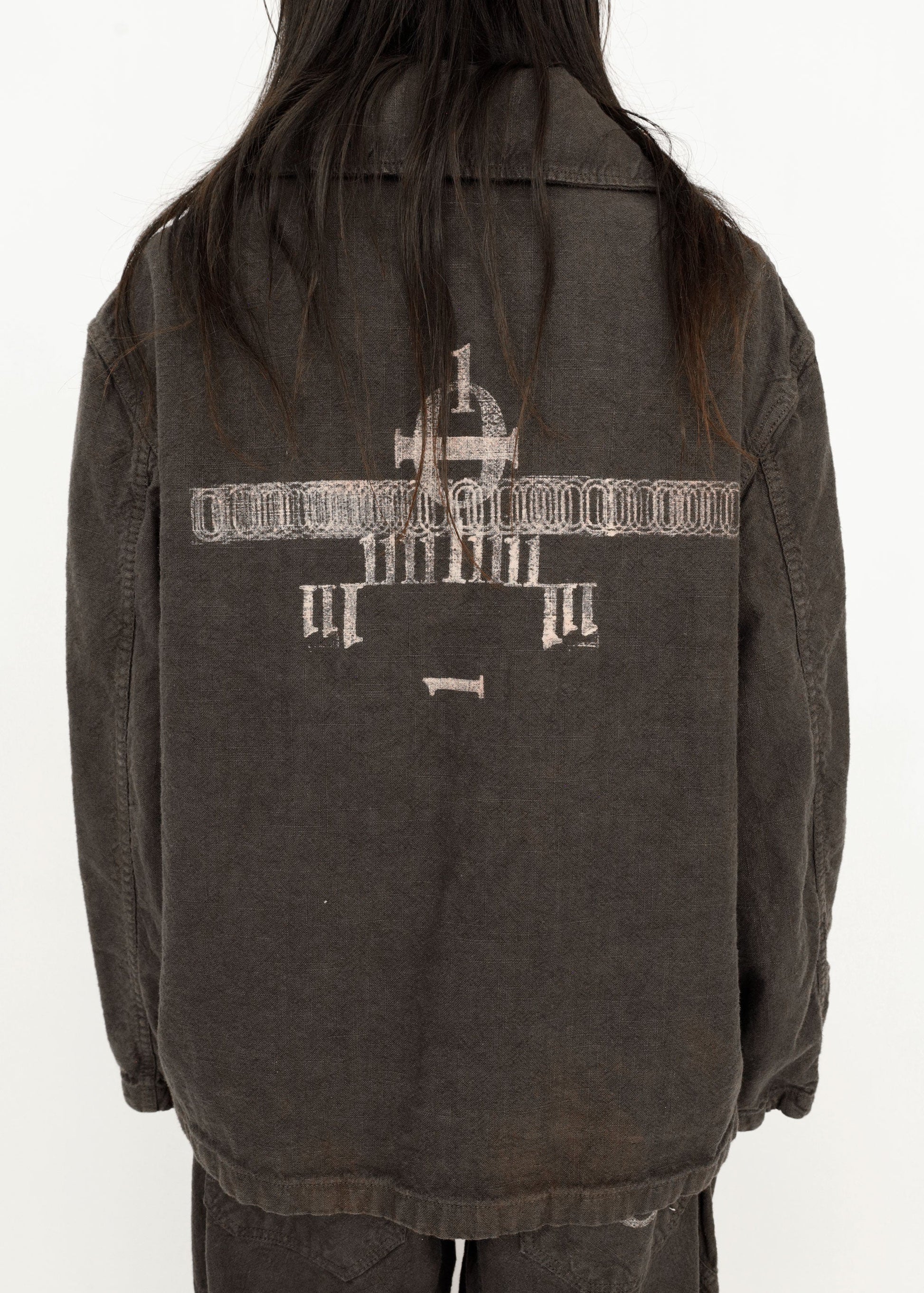 Hand Stamped One Mile Linen Jacket BLK L