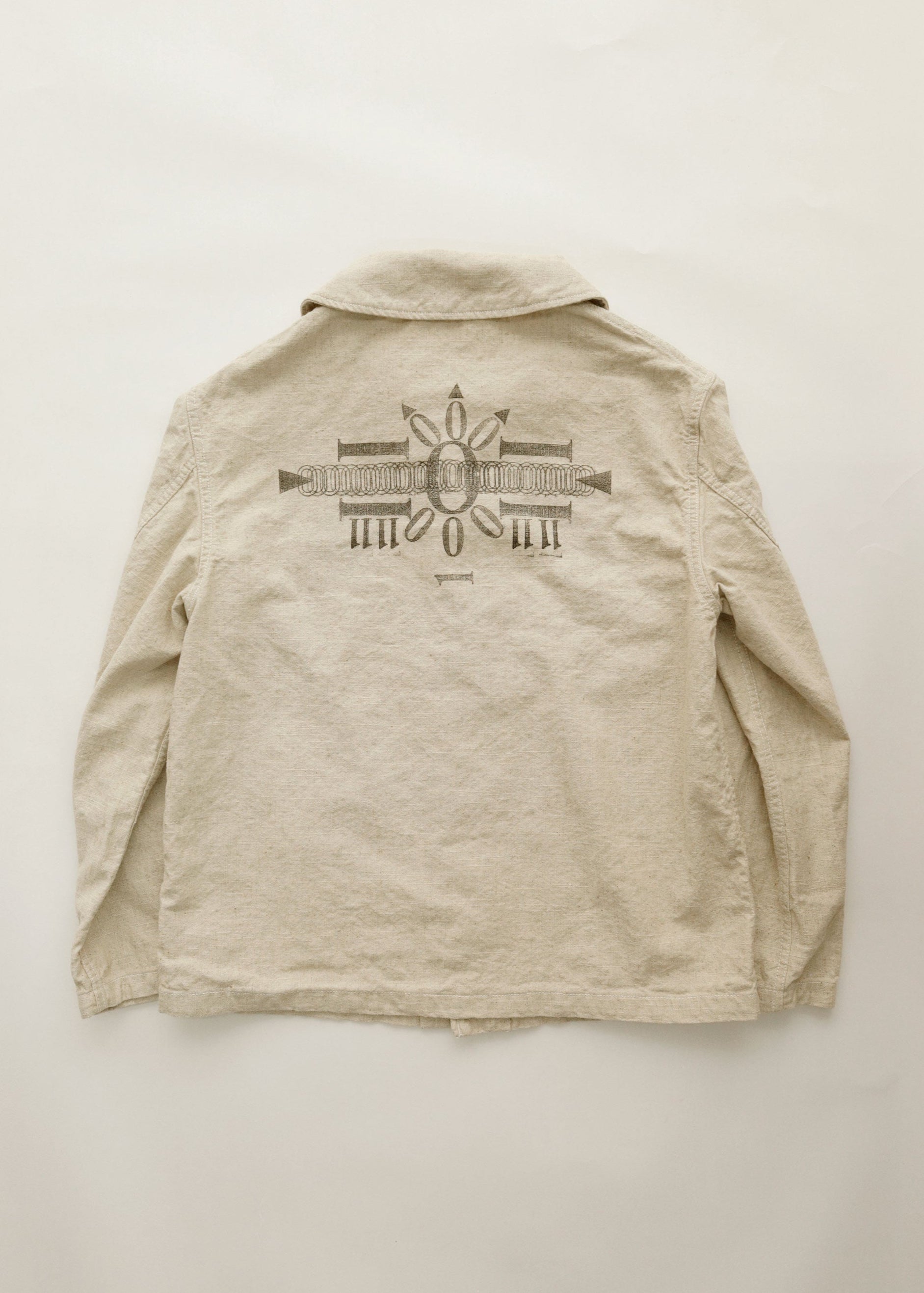 Hand Stamped One Mile Linen Jacket  Ivory L
