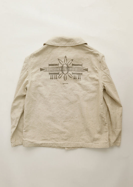 Hand Stamped One Mile Linen Jacket  Ivory L