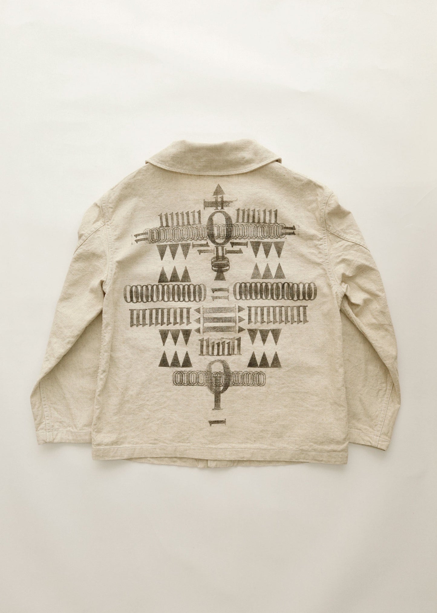 Hand Stamped One Mile Linen Jacket  Ivory M