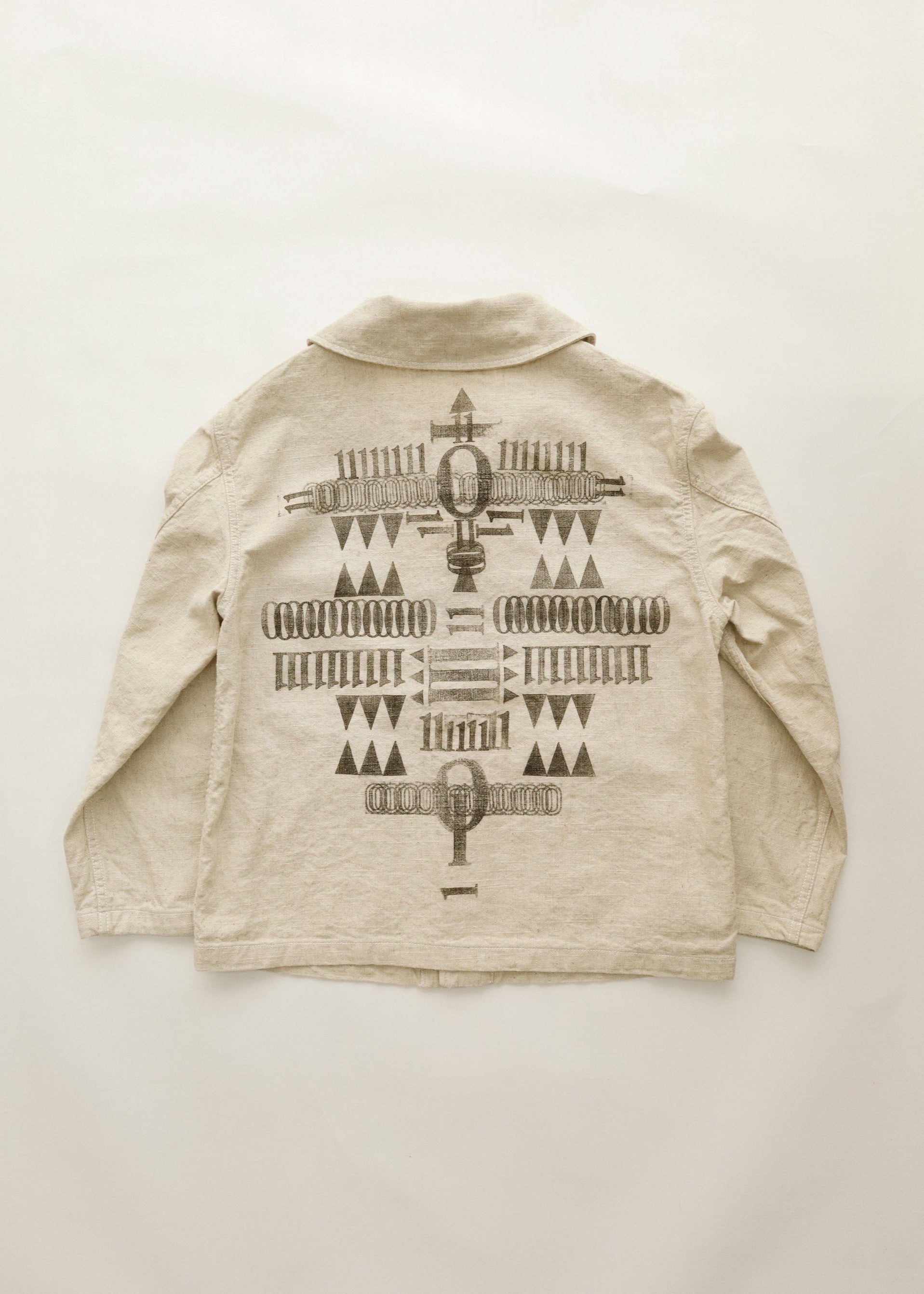 Hand Stamped One Mile Linen Jacket  Ivory M