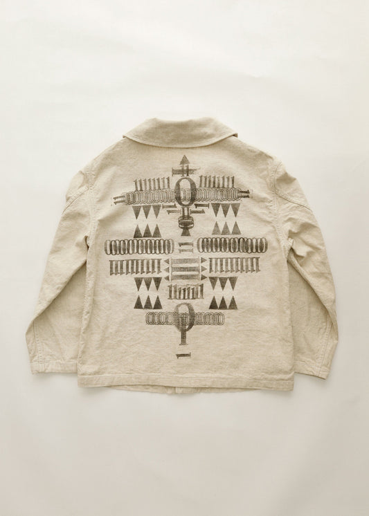 Hand Stamped One Mile Linen Jacket  Ivory M
