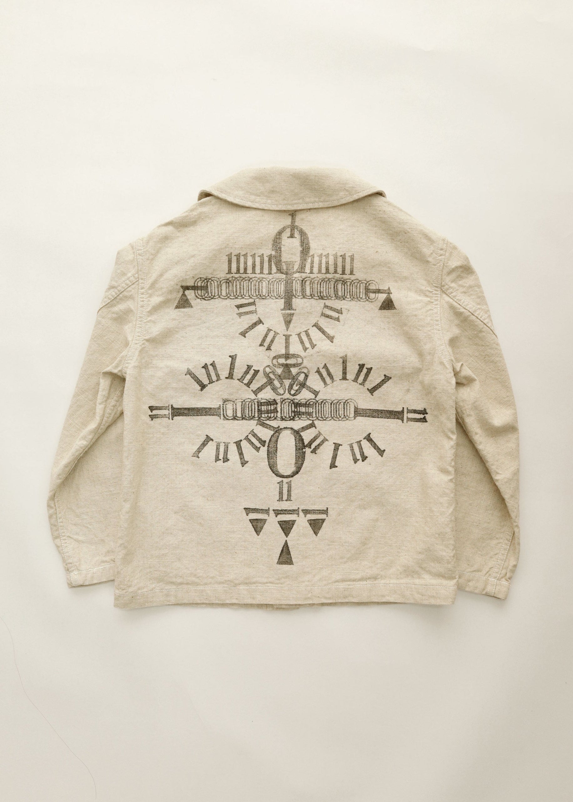 Hand Stamped One Mile Linen Jacket  Ivory S