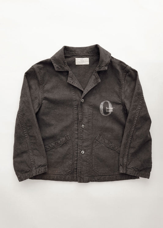 Hand Stamped One Mile Linen Jacket  BLK S